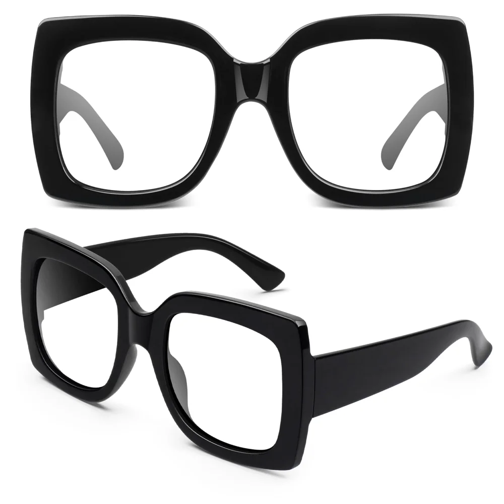 GQUEEN Oversized Retro Square Clear-Lens Glasses