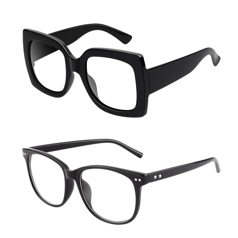 GQUEEN Oversized Clear-Lens + Retro Square Clear-Lens Bundle