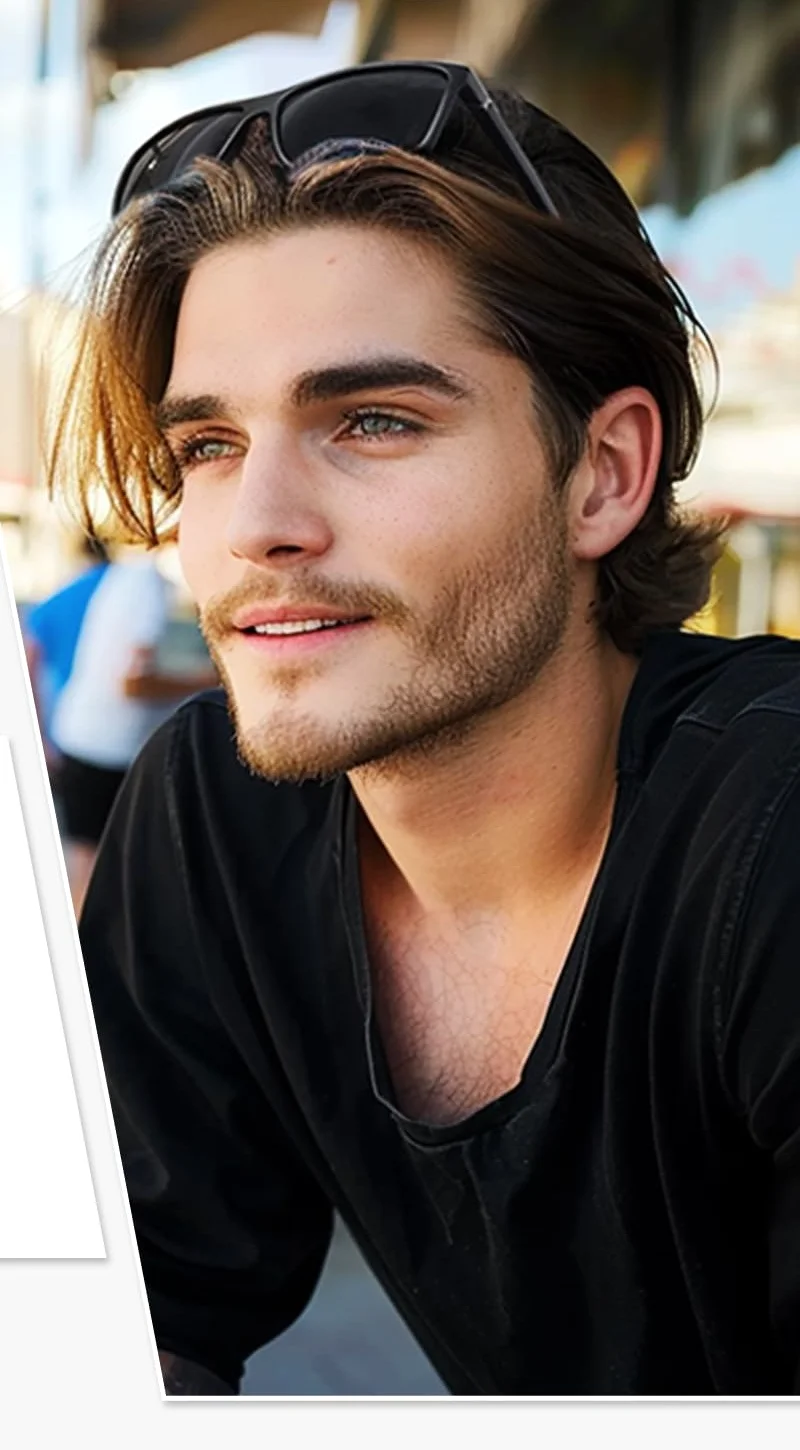 A man on a quay with the GQUEEN retro rectangle in matte black pushed up on his head
