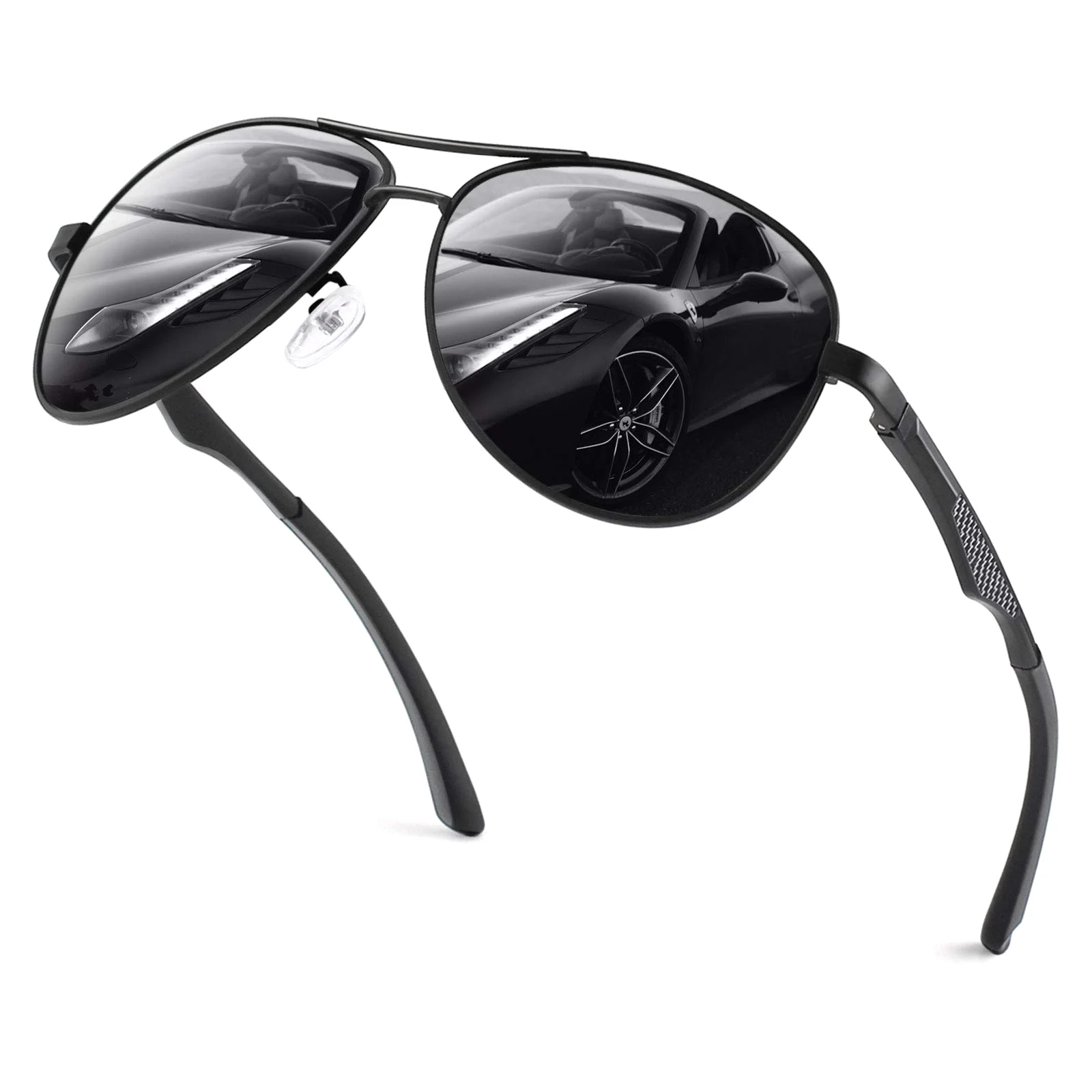 The classic pilot MOS1 in black with a grey lens, photographed on white